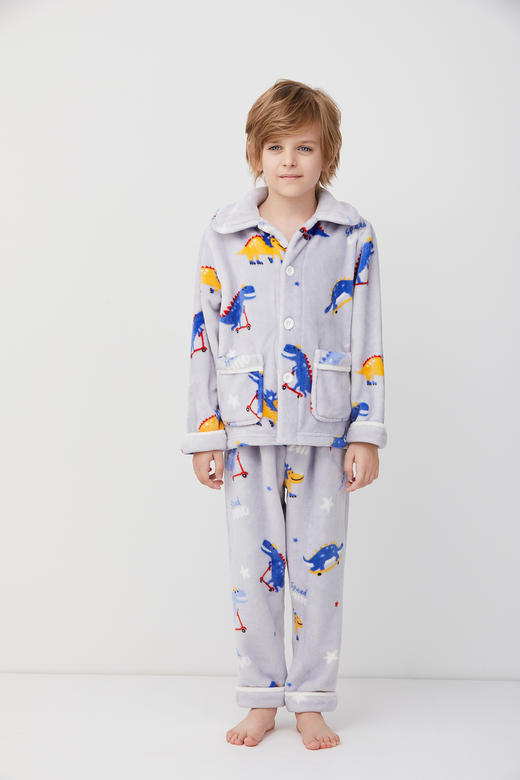 天空之城-AIMER KIDS-恐龙赛跑法兰绒厚开衫长袖家居服亲子外穿睡衣裤 商品图2