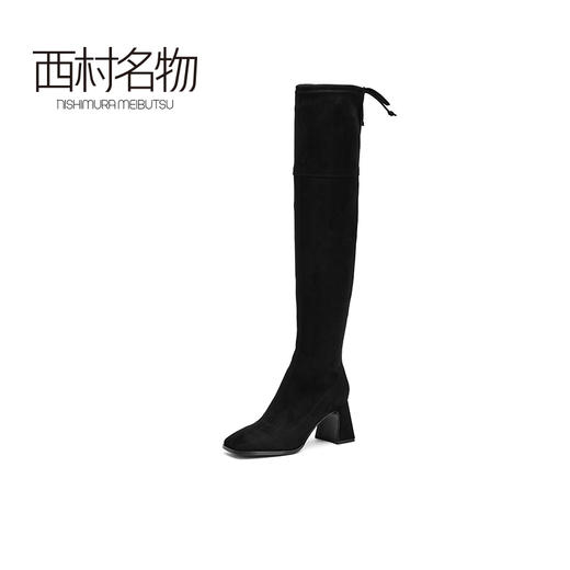 西村名物2021新款过膝真皮长靴舒适弹力靴女瘦瘦靴T21DI43481 商品图1
