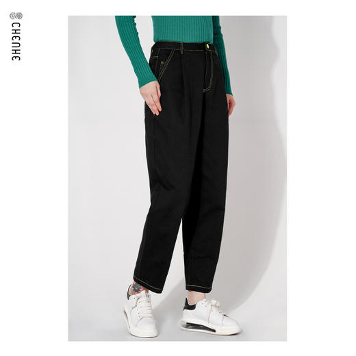 S4臣禾【100%棉】撞色线锥形裤K211060503【奥莱】 商品图3