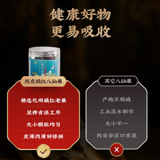 【赶走喉咙“小情绪”，下单送仁和泡脚凝珠1盒】享好生活陈皮橘红八仙果  健康润喉缓咳小零食、250克一罐 商品图5