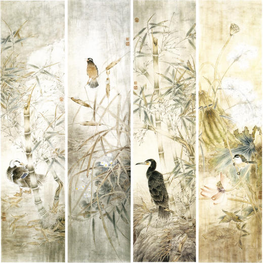 【四条屏】工笔画白描底稿竹子荷花临摹勾线花鸟线稿TP04 商品图0