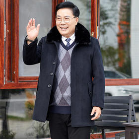 JH-10274秋冬季加厚爸爸装可拆卸内胆毛呢大衣男士中长款呢子外套