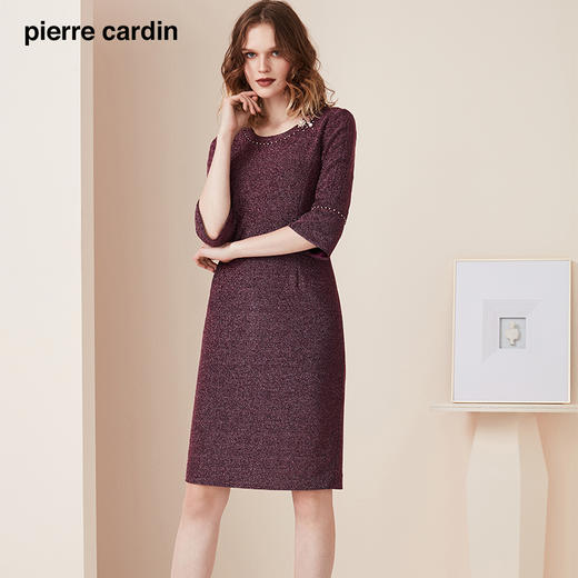 皮尔卡丹女装秋季新款一步裙紫色九分袖圆领连衣裙P93DL20Z0
 商品图1