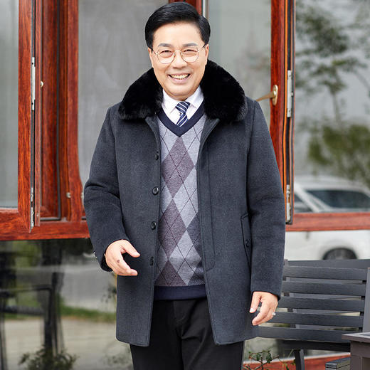 JH-10274秋冬季加厚爸爸装可拆卸内胆毛呢大衣男士中长款呢子外套 商品图3