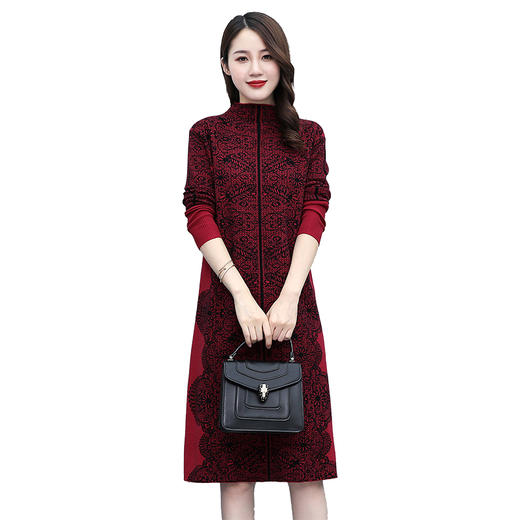 2021年早秋新款女装修身长款毛衣裙春秋长袖针织冬季连衣裙 XX2799 商品图4