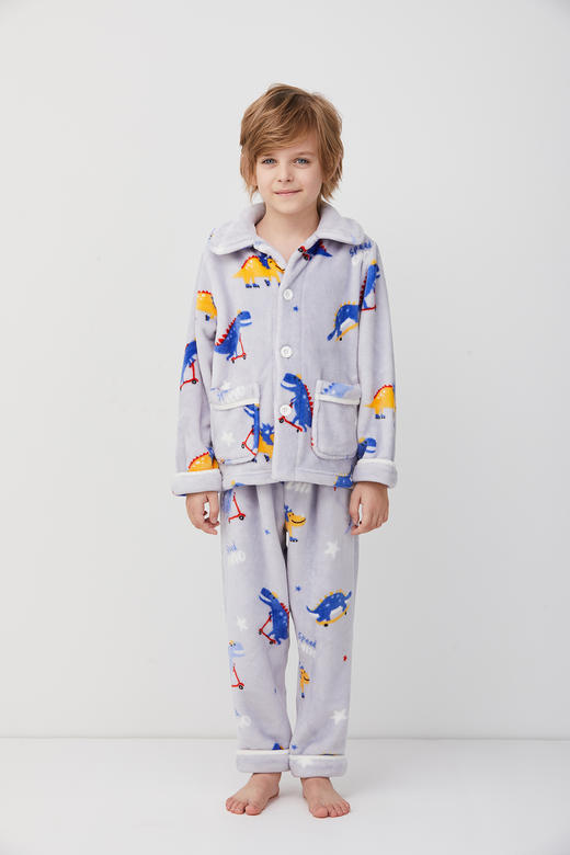 天空之城-AIMER KIDS-恐龙赛跑法兰绒厚开衫长袖家居服亲子外穿睡衣裤 商品图3