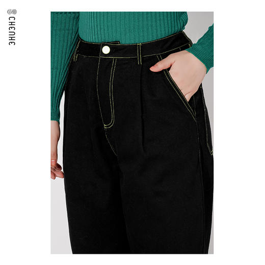 S4臣禾【100%棉】撞色线锥形裤K211060503【奥莱】 商品图4