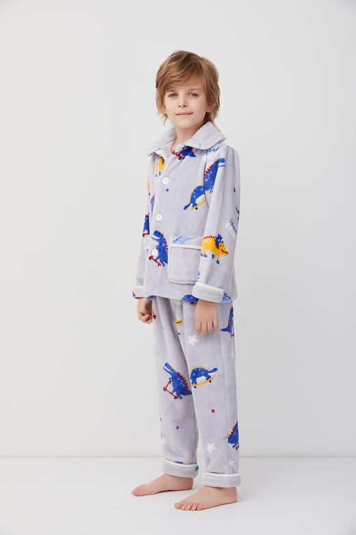 天空之城-AIMER KIDS-恐龙赛跑法兰绒厚开衫长袖家居服亲子外穿睡衣裤 商品图5