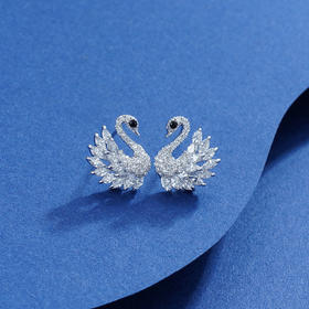 子佩集S925银【双鹄】耳钉【Z11963】天鹅2111