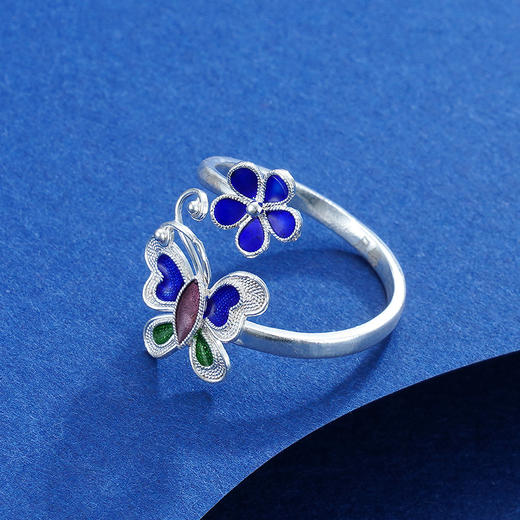 子佩集S990银【花下蝶】戒指【MXJZ001】花丝珐琅彩蝴蝶2111 商品图5