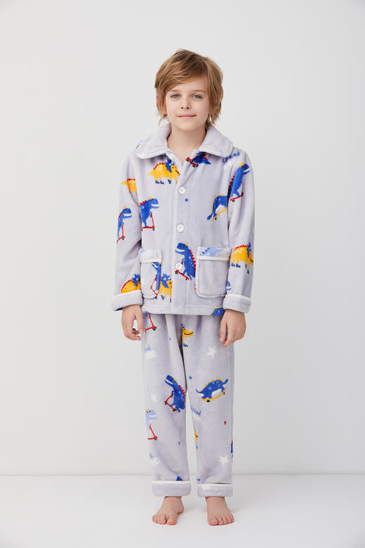 天空之城-AIMER KIDS-恐龙赛跑法兰绒厚开衫长袖家居服亲子外穿睡衣裤 商品图1