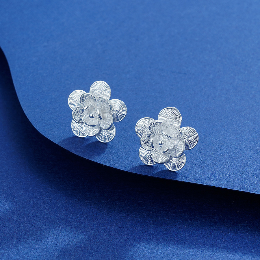 子佩集S990银【木芙蓉】耳钉【QFES021】花丝2111