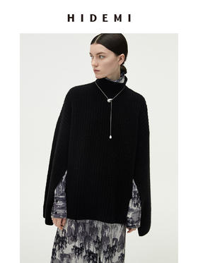HIDEMI 骆马毛经典立领廓形厚款开衩袖设计感大毛衣