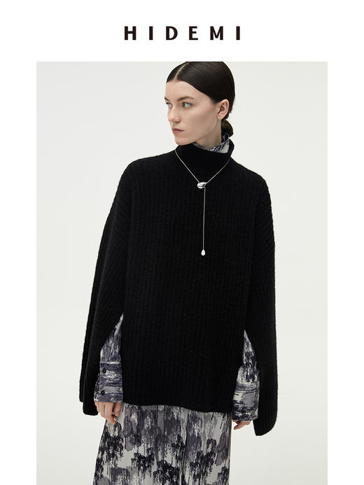 HIDEMI 骆马毛经典立领廓形厚款开衩袖设计感大毛衣 商品图0