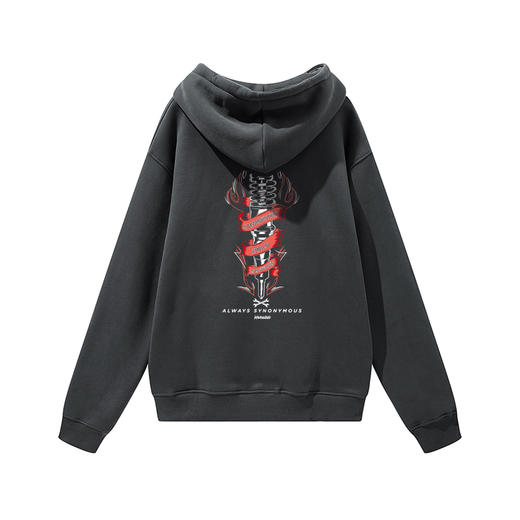 潮流机车风欧美复古车零件图案印花宽松抓绒卫衣带帽oversize套头 NMT-1773 商品图1