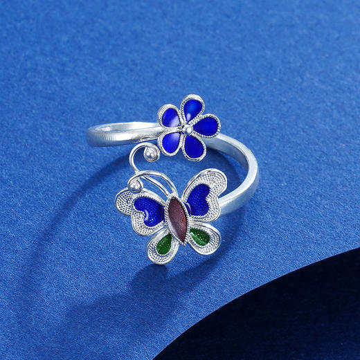 子佩集S990银【花下蝶】戒指【MXJZ001】花丝珐琅彩蝴蝶2111 商品图2