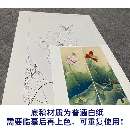 【四条屏】李晓明工笔画白描底稿荷花临摹勾线花鸟线稿选KA33 商品图3