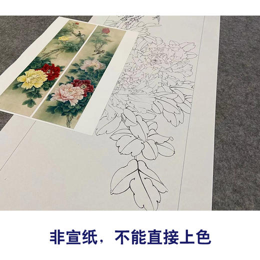 【四条屏】李晓明工笔画白描底稿牡丹临摹勾线花鸟线稿KA34 商品图2
