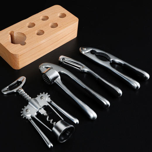【日用百货】厨房小工具五件套装 核桃夹压蒜器红酒开瓶器削皮器 商品图1