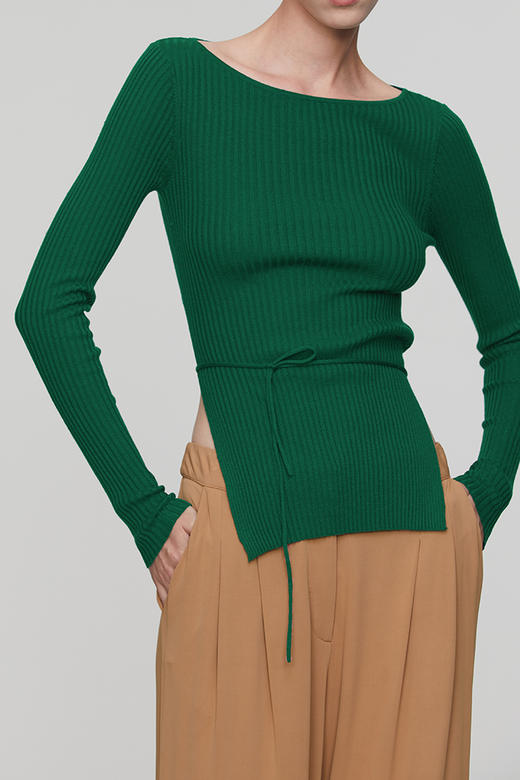 Her Senses｜时装 04-C018-SW ⽺⽑圆领系带⽑⾐  [ 黑 / 嫩黄 / 草绿 / 洋红 ] 商品图6