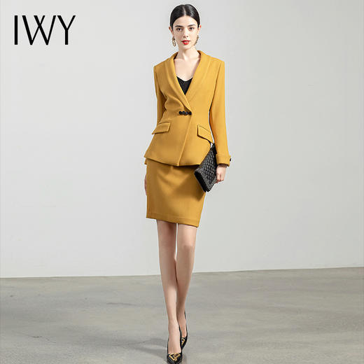 IWY/黄色高端西装套裙女时尚气质商务职业装修身收腰名媛正装工作服Ol	NCS729 商品图0