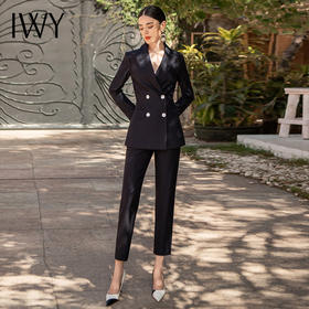 IWY/藏青色双排扣修身显瘦西装套装女秋冬职业正装总裁通勤上班工作服	C1356+P1112
