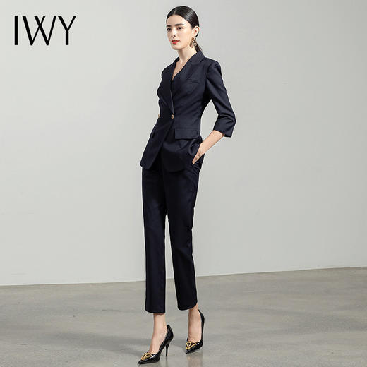 IWY/高端气质藏蓝色长袖西装套裤职业装女装通勤修身西服套装工服	CP1362 商品图4