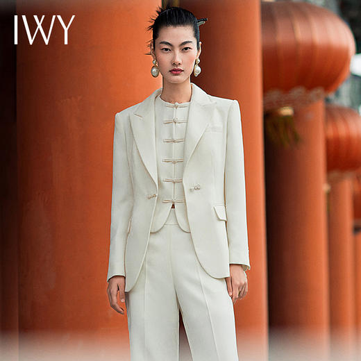 IWY/国风时尚西装套装白色中式职业装微宽松戗脖领复古213226C1+P2+C6 商品图0