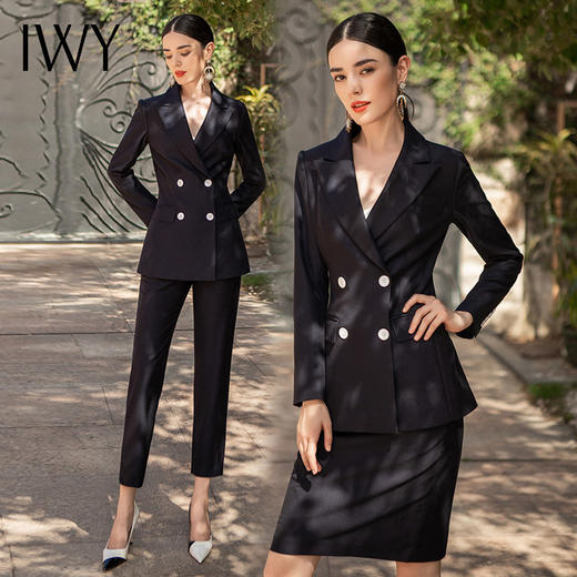 IWY/藏青职业装女正装套装英伦风高端时尚西装套裙气质通勤面试工作服	C1356+S1112 商品图4