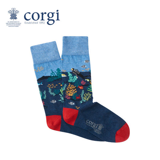 CORGI英国进口 秋冬季男女同款红色系列印花中筒袜子 商品图2