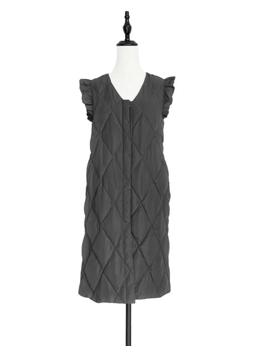 TYNVIE 木耳边饰肩鹅绒长背心- 炭灰色 商品图3