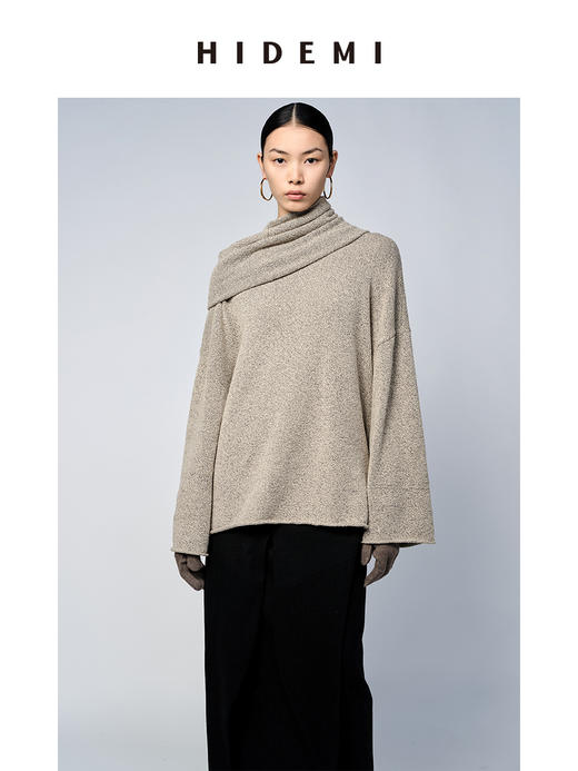HIDEMI 卡其花纱分体围脖廓形毛衣 商品图3