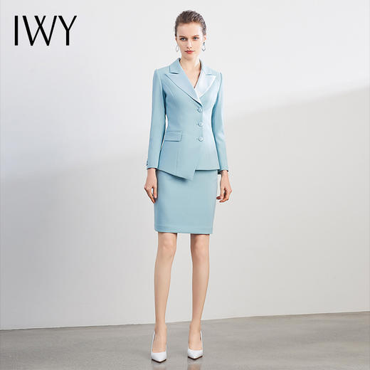 IWY/蓝色拼接领西装套裙时尚修身工作服商务通勤高端职业装气质女神范	CS1195 商品图1