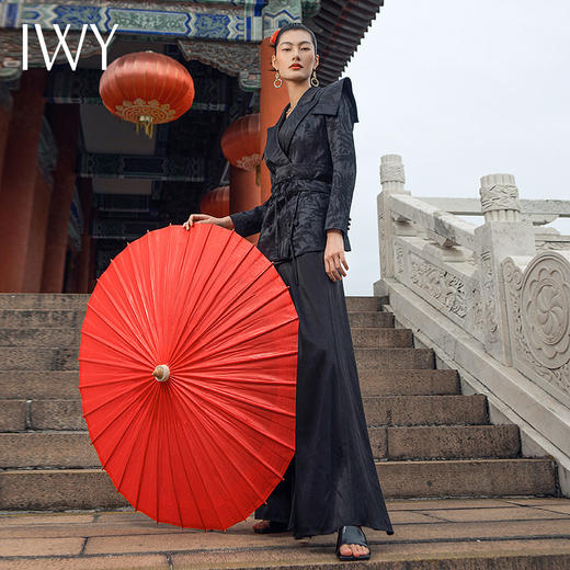IWY/牡丹亭国潮中式西装黑色阔腿套装设计感国风套裤套装 213231C1+213216P2 商品图4
