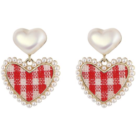 ZEGL棋盘格爱心耳环女设计感小众韩国气质网红耳钉925银针耳饰品 商品图6