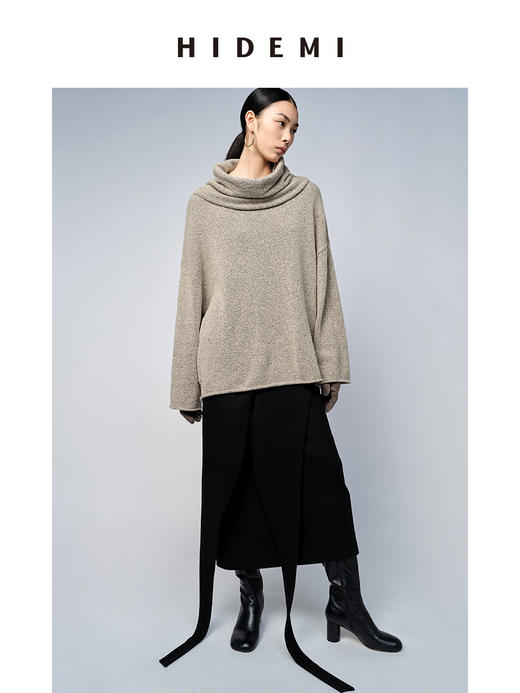 HIDEMI 卡其花纱分体围脖廓形毛衣 商品图6