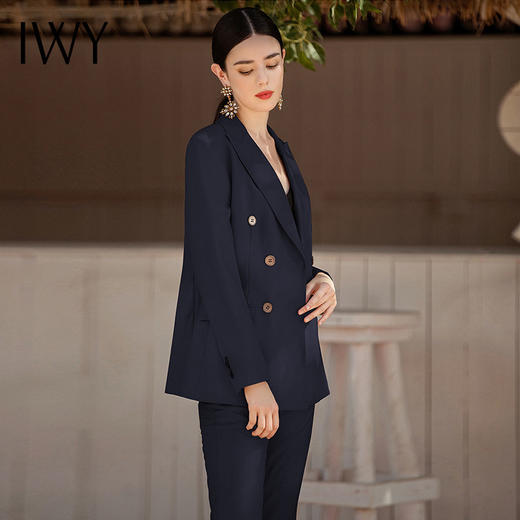 IWY/秋冬季修身显瘦西装套装女蓝色西服售楼部职业装气质工装C13102+P11356 商品图1