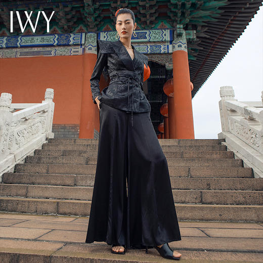 IWY/牡丹亭国潮中式西装黑色阔腿套装设计感国风套裤套装 213231C1+213216P2 商品图1