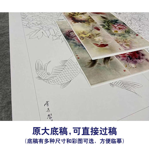 【四条屏】龚雪青工笔画白描底稿《富贵有余》鲤鱼临摹勾线花鸟线稿XQ71 商品图1