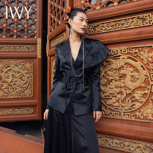 IWY/中国风国潮宽松系列黑色套装女设计感服装走秀服装演出服饰213231C1+213215P2 商品图2