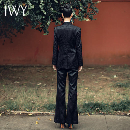 IWY/国风职业时尚西装套装复古V领系带中式竹纹提花女装213224C1+P3 商品图3