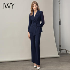 IWY/藏青色西装微喇裤套装气质女装经典西装套裤女总裁职业装工装	C11358+P31358藏青
