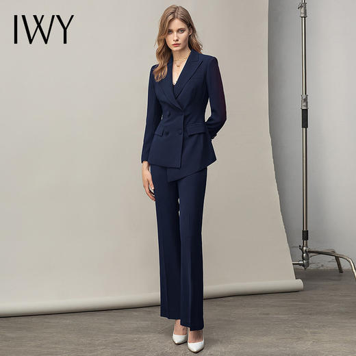IWY/藏青色西装微喇裤套装气质女装经典西装套裤女总裁职业装工装	C11358+P31358藏青 商品图0