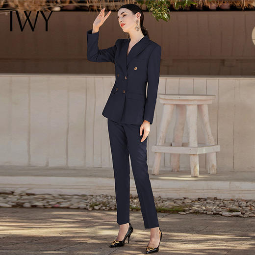 IWY/秋冬季修身显瘦西装套装女蓝色西服售楼部职业装气质工装C13102+P11356 商品图2