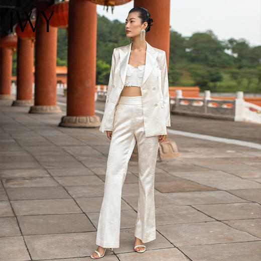 IWY/国风时尚西装套装白色职业经典商务垂感光泽优雅OL213229C1+P3 商品图2
