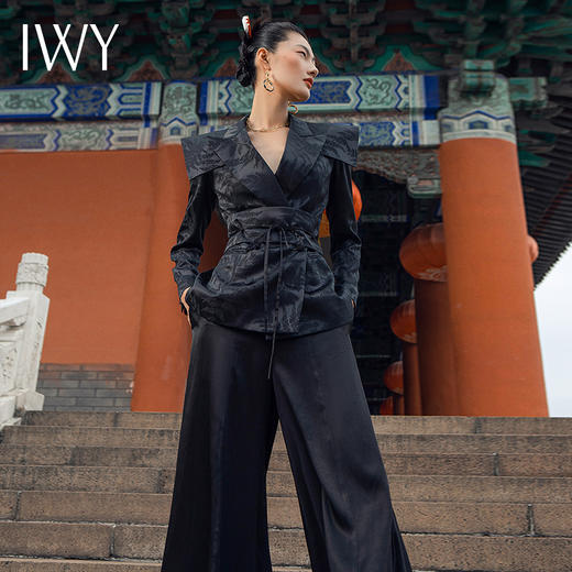 IWY/牡丹亭国潮中式西装黑色阔腿套装设计感国风套裤套装 213231C1+213216P2 商品图2