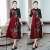 XYX5539 中年妈妈印花连衣裙2021秋冬新款女装端庄气质阔太太半高领子长裙 商品缩略图0