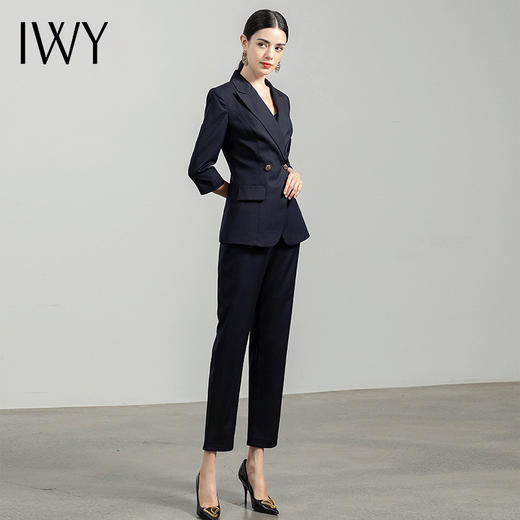IWY/高端气质藏蓝色长袖西装套裤职业装女装通勤修身西服套装工服	CP1362 商品图2