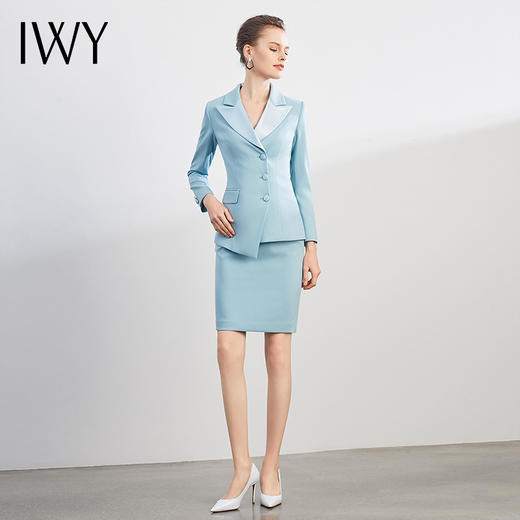 IWY/蓝色拼接领西装套裙时尚修身工作服商务通勤高端职业装气质女神范	CS1195 商品图2
