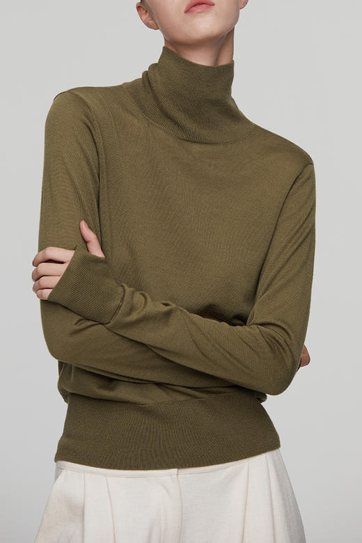 Her Senses｜时装 04-C019-SW ⽺⽑⾼领露背⽑⾐  [ 黑 / 橄榄绿 ] 商品图3